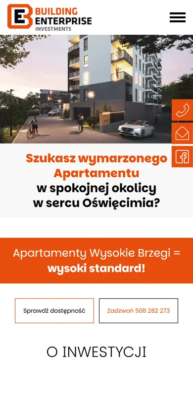 Strona inwestycji Apartamenty Wysokie Brzegi — widok na telefonie