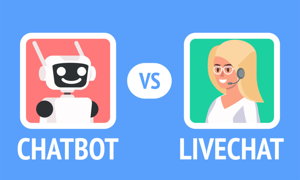 Chatbot VS Livechat concept.